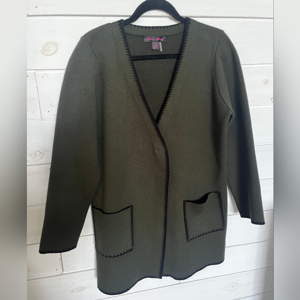 Elena Wang Olive Green Women's Cardigan Sweater Heavy Size Medium